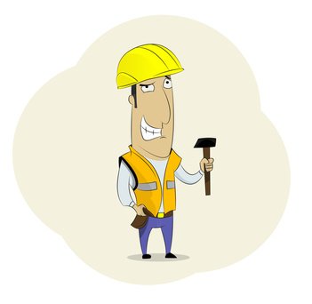 Fun cartoon builder in helmet and with hammer. Can be use in advertising, presentations, brochures for web design.